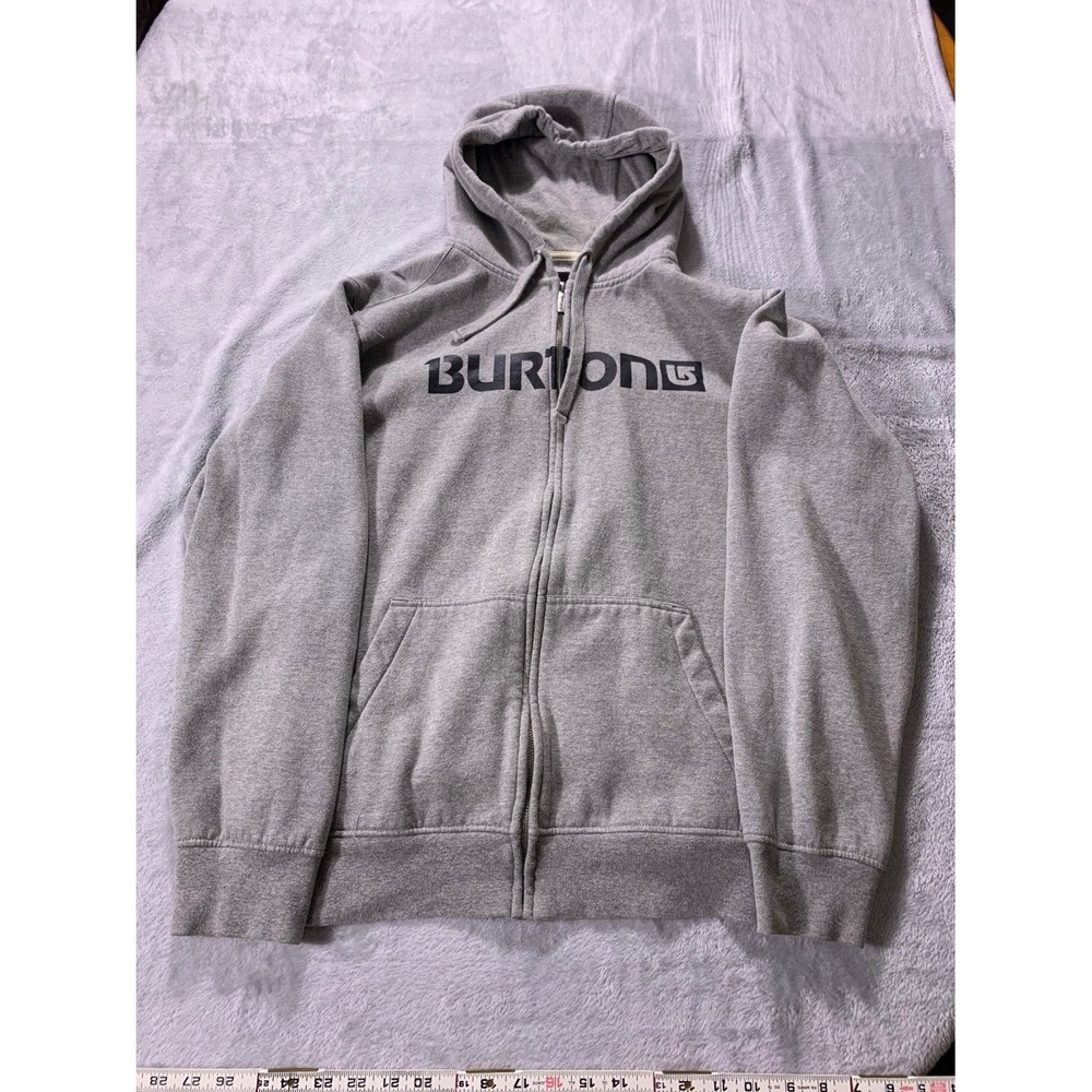 Burton‎ Classic Logo Zip Hoodie Men's L Gray Split Kangaroo Pocket
